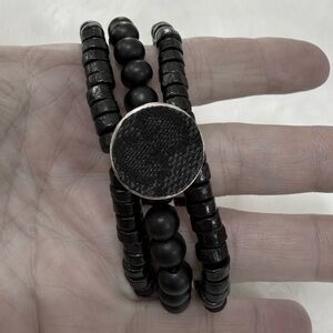 Gucci upcycled Black Beaded Bracelet with Silver Accent